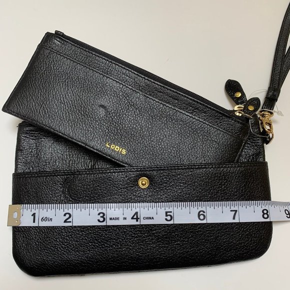 NWOT Lodis Black Leather Wristlet and Zippered Cardholder - Picture 3 of 4